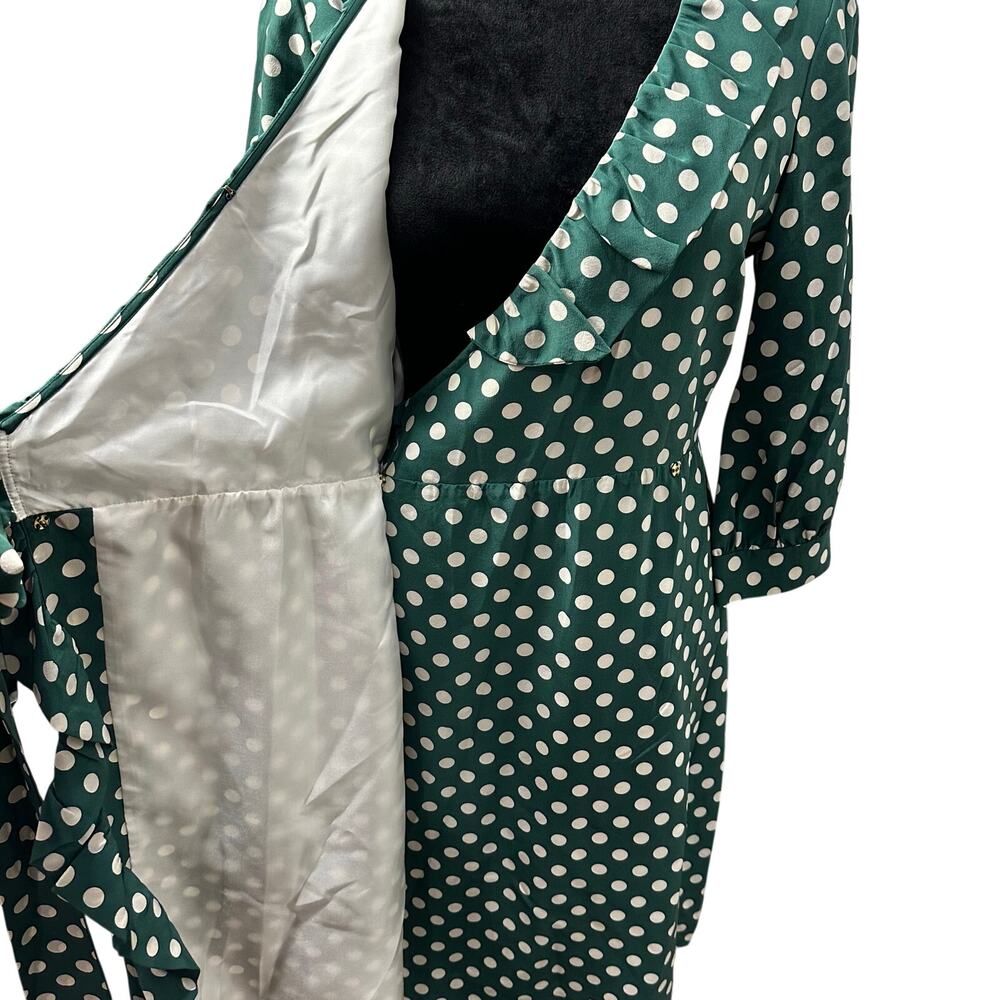 Kate Spade Polka Dot Wrap Dress 6 Green Cream Ruffle Silk Retro Classic - Picture 6 of 9